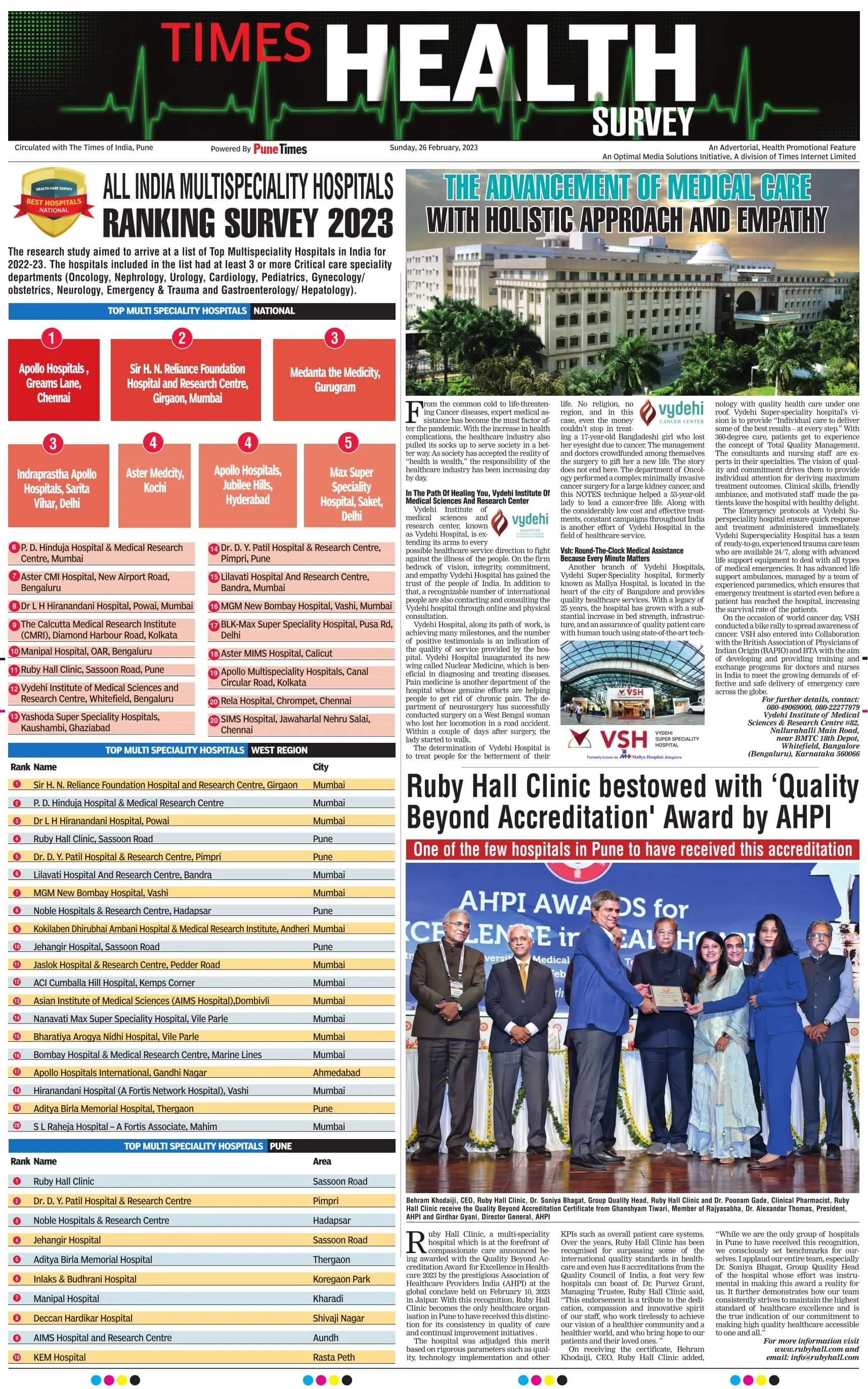 Proud to be Top 10 amongst Top multispeciality hospitals in Pune 2023