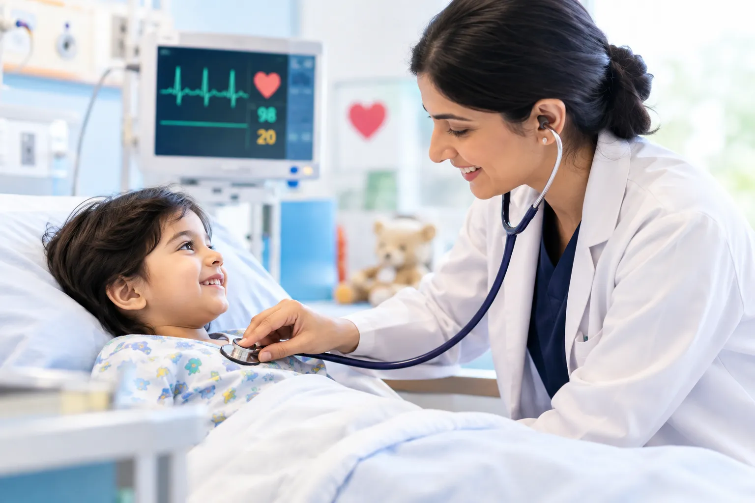Doctor talking with a young girl patient